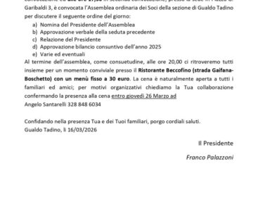 ASSEMBLEA ORDINARIA DEI SOCI – Sabato 28 marzo2026